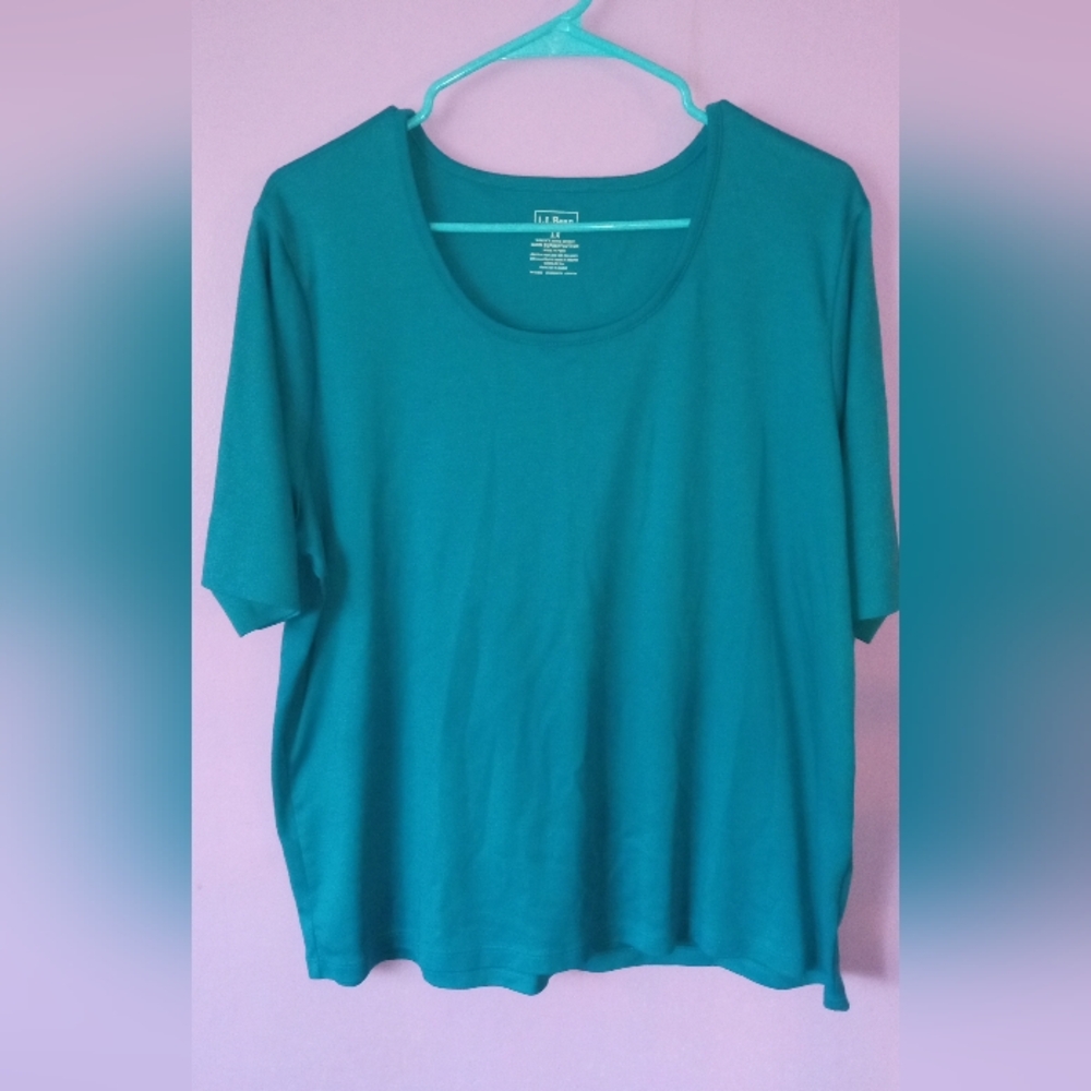 LL BEAN Women's Pima Cotton Shaped Tee 3/4 Sleeve Jewelneck 1x Green